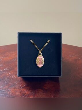Coach Pink Enamel Football Pendant On Gold Tone Necklace